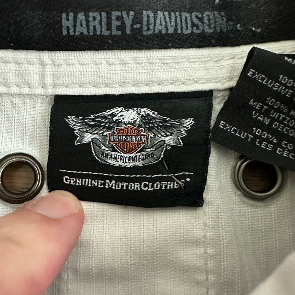 Harley-Davidson White Casual Pearl Snap Heavy Weight Short Sleeve Shirt Size M - Picture 6 of 7